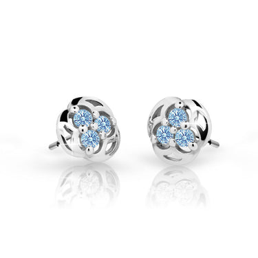 Dětské náušnice Danfil C2252 z bílého zlata s kamínky Arctic Blue, zapínání balónek