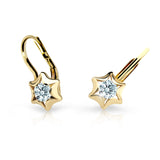 Dětské náušnice Danfil hvězdičky C2159 ze žlutého zlata s kamínkem White, zapínání klapka