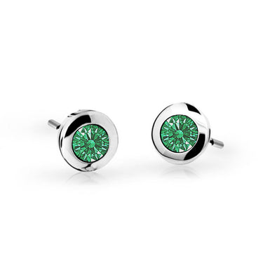 Dětské náušnice Danfil C1537 z bílého zlata s kamínkem Emerald Green, zapínání puzeta