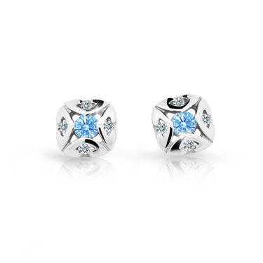 Dětské náušnice Danfil C2250 z bílého zlata s kamínkem Arctic Blue, zapínání balónek