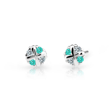 Dětské náušnice Danfil C2153 z bílého zlata s kamínky Mint Green, zapínání balónek