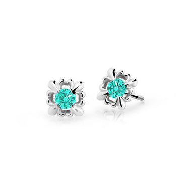 Dětské náušnice Danfil C2212 z bílého zlata s kamínkem Mint Green, zapínání balónek