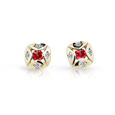 Dětské náušnice Danfil C2250 ze žlutého zlata s kamínkem Ruby Dark, zapínání balónek