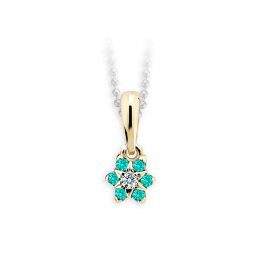 Dětský přívěsek Danfil kytičky C2152 ze žlutého zlata s kamínky Mint Green