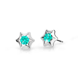 Dětské náušnice Danfil hvězdičky C2159 z bílého zlata s kamínkem Mint Green, zapínání puzeta
