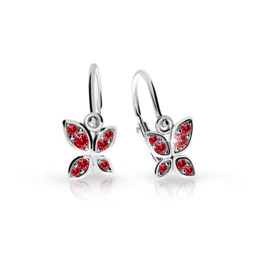 Dětské náušnice Danfil C2259 z bílého zlata s kamínky Ruby Dark, zapínání brizura