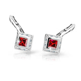 Dětské náušnice Danfil C2501 z bílého zlata s kamínky Ruby Dark, zapínání klapka