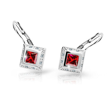 Dětské náušnice Danfil C2501 z bílého zlata s kamínky Ruby Dark, zapínání klapka