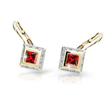 Dětské náušnice Danfil C2501 ze žlutého zlata s kamínky Ruby Dark, zapínání klapka