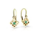 Dětské náušnice Danfil C2258 ze žlutého zlata s kamínkem Emerald Green, zapínání brizura