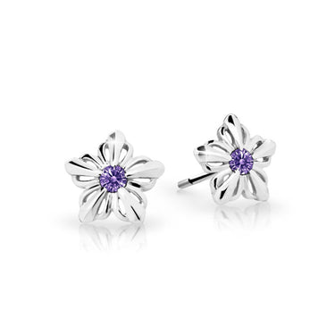 Dětské náušnice Danfil kytičky C2238 z bílého zlata s kamínkem Amethyst, zapínání balónek