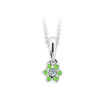 Dětský přívěsek Danfil kytičky C2152 z bílého zlata s kamínky Peridot Green