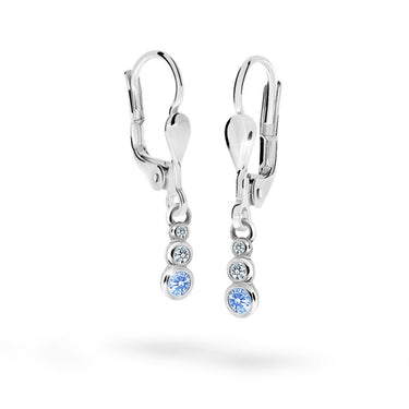 Dětské visací náušnice Danfil C2255 z bílého zlata s kamínky Arctic Blue, zapínání klapka