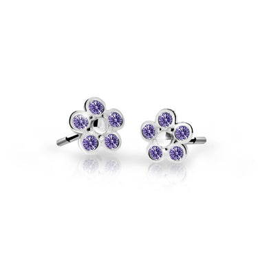 Dětské náušnice Danfil kytičky C2744 z bílého zlata s kamínky Amethyst, zapínání balónek