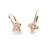 Dětské náušnice Danfil hvězdičky C2266 ze žlutého zlata s kamínky Pink, zapínání klapka