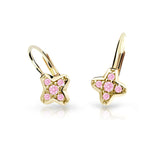 Dětské náušnice Danfil hvězdičky C2266 ze žlutého zlata s kamínky Pink, zapínání klapka