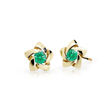 Dětské náušnice Danfil C2201 ze žlutého zlata s kamínkem Emerald Green, zapínání balónek
