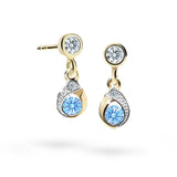 Dětské visací náušnice Danfil kapky C1898 ze žlutého zlata s kamínkem Arctic Blue, zapínání balónek
