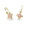 Dětské náušnice Danfil hvězdičky C2266 ze žlutého zlata s kamínky Pink, zapínání brizura