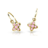 Dětské náušnice Danfil hvězdičky C2266 ze žlutého zlata s kamínky Pink, zapínání brizura
