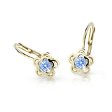 Dětské náušnice Danfil kytičky C2204 ze žlutého zlata s kamínkem Arctic Blue, zapínání klapka
