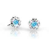 Dětské náušnice Danfil kytičky C2178 z bílého zlata s kamínkem Arctic Blue, zapínání puzeta