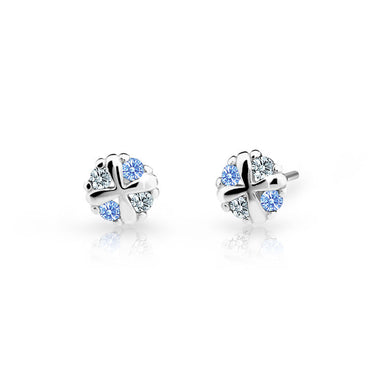 Dětské náušnice Danfil C2153 z bílého zlata s kamínky Arctic Blue, zapínání balónek
