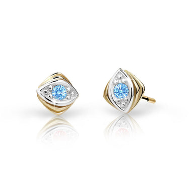 Dětské náušnice Danfil C1897 ze žlutého zlata s kamínkem Arctic Blue, zapínání balónek
