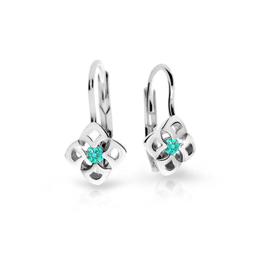 Dětské náušnice Danfil C2258 z bílého zlata s kamínkem Mint Green, zapínání klapka