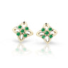 Dětské náušnice Danfil kytičky C2215 ze žlutého zlata s kamínky Emerald Green, zapínání balónek