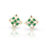 Dětské náušnice Danfil kytičky C2215 ze žlutého zlata s kamínky Emerald Green, zapínání balónek