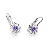 Dětské náušnice Danfil kytičky C2208 z bílého zlata s kamínkem Amethyst, zapínání klapka