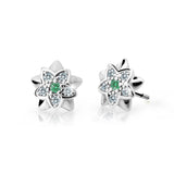 Dětské náušnice Danfil kytičky C2210 z bílého zlata s kamínkem Emerald Green, zapínání balónek