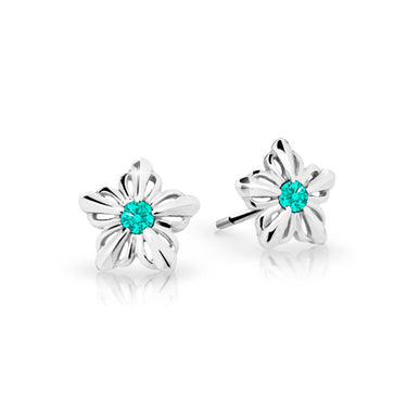 Dětské náušnice Danfil kytičky C2238 z bílého zlata s kamínkem Mint Green, zapínání balónek