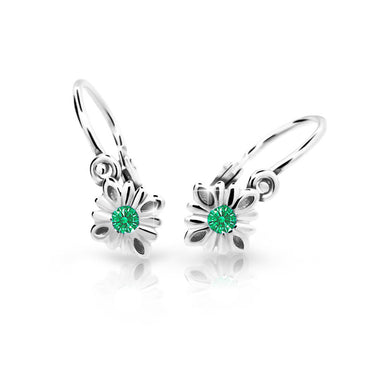 Dětské náušnice Danfil C2261 z bílého zlata s kamínkem Emerald Green, zapínání brizura