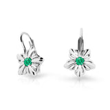 Dětské náušnice Danfil kytičky C2238 z bílého zlata s kamínkem Emerald Green, zapínání klapka