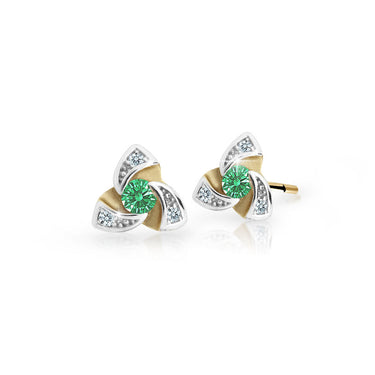Dětské náušnice Danfil C2203 ze žlutého zlata s kamínkem Emerald Green, zapínání balónek