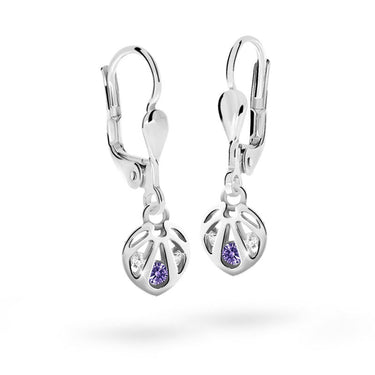 Dětské visací náušnice Danfil C2265 z bílého zlata s kamínkem Amethyst, zapínání klapka
