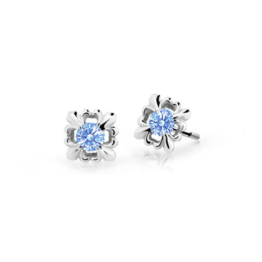 Dětské náušnice Danfil C2212 z bílého zlata s kamínkem Arctic Blue, zapínání balónek