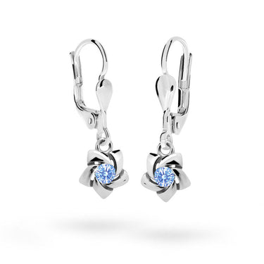 Dětské visací náušnice Danfil C2201 z bílého zlata s kamínkem Arctic Blue, zapínání klapka
