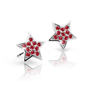 Dětské náušnice Danfil hvězdičky C2228 z bílého zlata s kamínky Ruby Dark, zapínání balónek