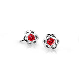 Dětské náušnice Danfil kytičky C2179 z bílého zlata s kamínkem Ruby Dark, zapínání puzeta