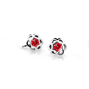 Dětské náušnice Danfil kytičky C2179 z bílého zlata s kamínkem Ruby Dark, zapínání puzeta