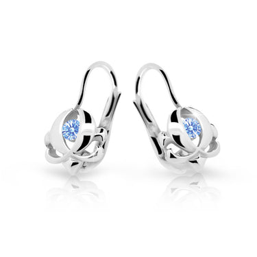 Dětské náušnice Danfil C2218 z bílého zlata s kamínkem Arctic Blue, zapínání klapka