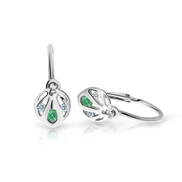 Dětské náušnice Danfil C2265 z bílého zlata s kamínkem Emerald Green, zapínání brizura