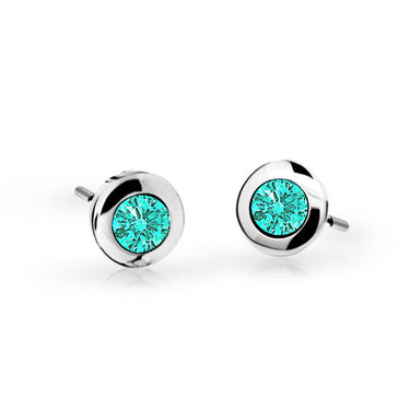 Dětské náušnice Danfil C1537 z bílého zlata s kamínkem Mint Green, zapínání balónek