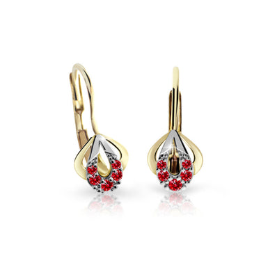 Dětské náušnice Danfil C2270 ze žlutého zlata s kamínky Ruby Dark, zapínání klapka