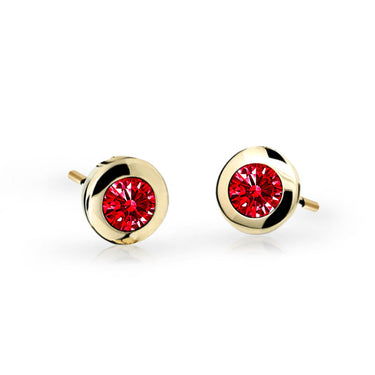 Dětské náušnice Danfil C1537 ze žlutého zlata s kamínkem Ruby Dark, zapínání puzeta