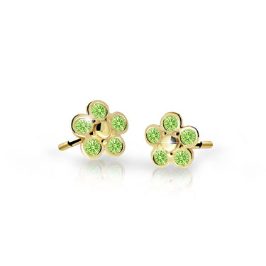 Dětské náušnice Danfil kytičky C2744 ze žlutého zlata s kamínky Peridot Green, zapínání balónek