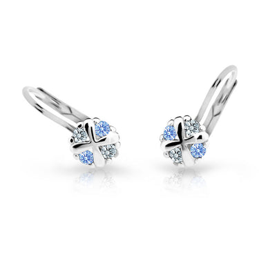 Dětské náušnice Danfil C2153 z bílého zlata s kamínky Arctic Blue, zapínání klapka